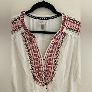 Anine Bing White Tunic with Pink and Brown Embroidery